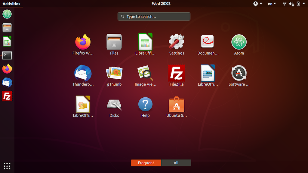 GNOME Application Launching Screen
