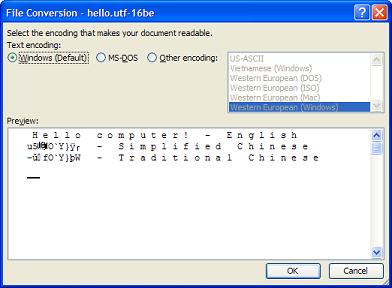 Word Open UTF-16BE File - Bad