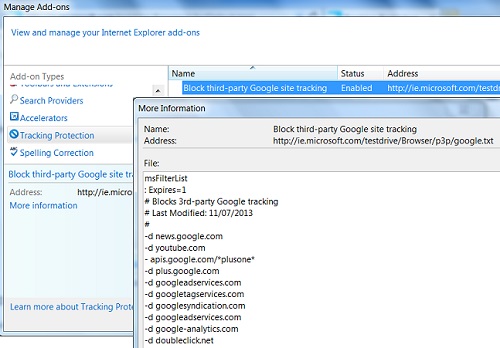 Adding Tracking Protection List in IE