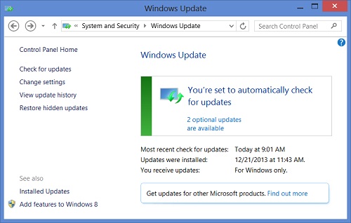 Windows 8 System Update Status