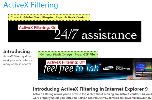 Internet Explorer 10 - ActiveX Filtering on Adobe Flash