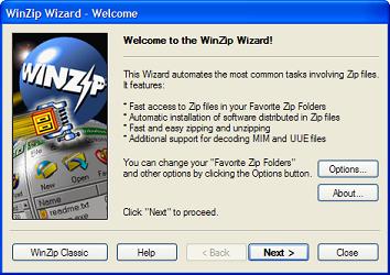 WinZip Wizard Window