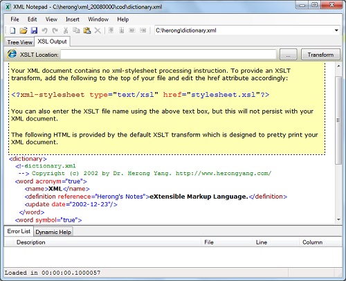 XML Notepad 2007 - XSL Output