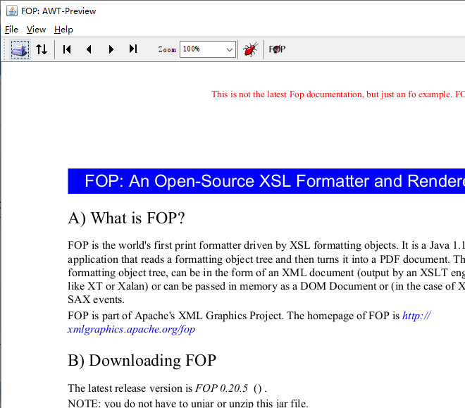 Apache™ FOP AWT Preview Example on Windows