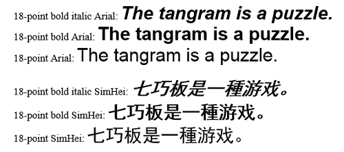 Font Examples in Arial and SimHei Families