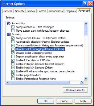 Enable Script Debugging in IE